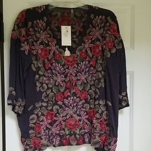 Johnny Was Leopard Rose Embroidered Blouse